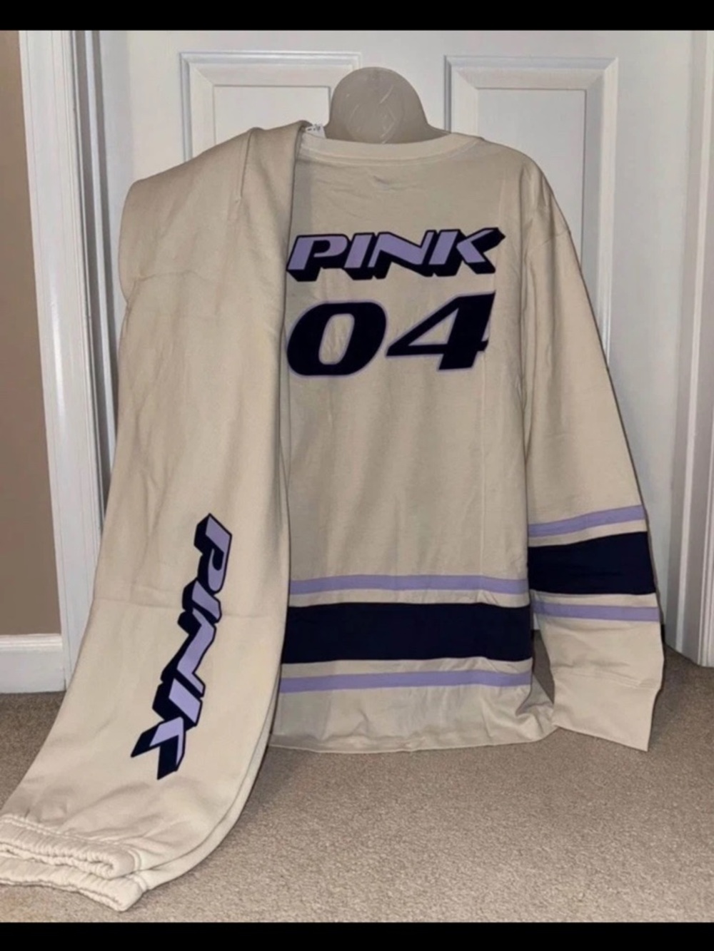 Victoria Secret Pink Beige Long Sleeve Tee Classic Pant Set L